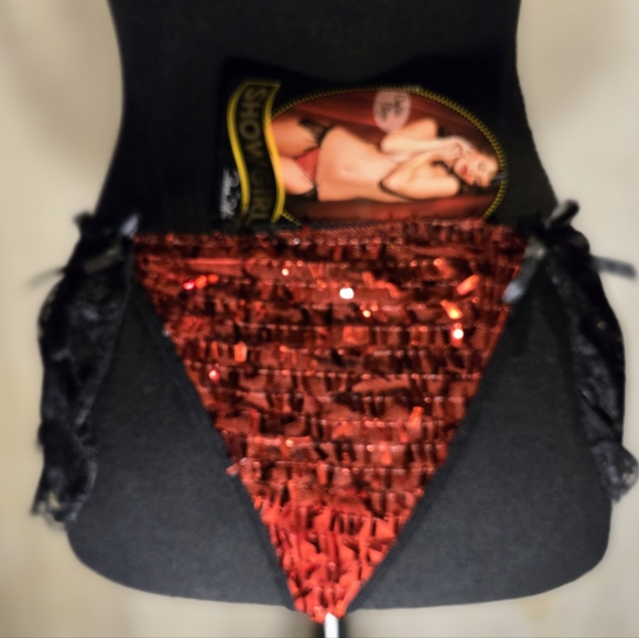 2/$15 - SHOWGIRL/RENE ROFE. RED SEQUIND & BLACK LACE PANTIES - Picture 1 of 8